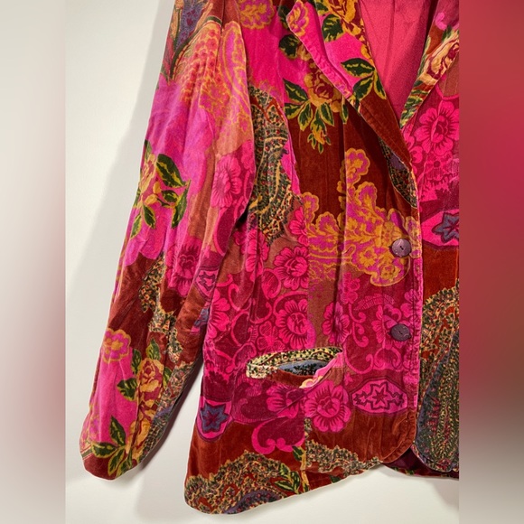 Coldwater Creek Pink Red Floral Paisley Velvet Blazer Jacket Size 1X - Picture 2 of 7